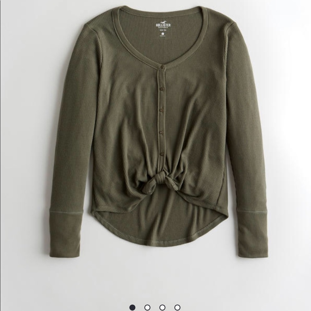 Button front waffle long sleeve